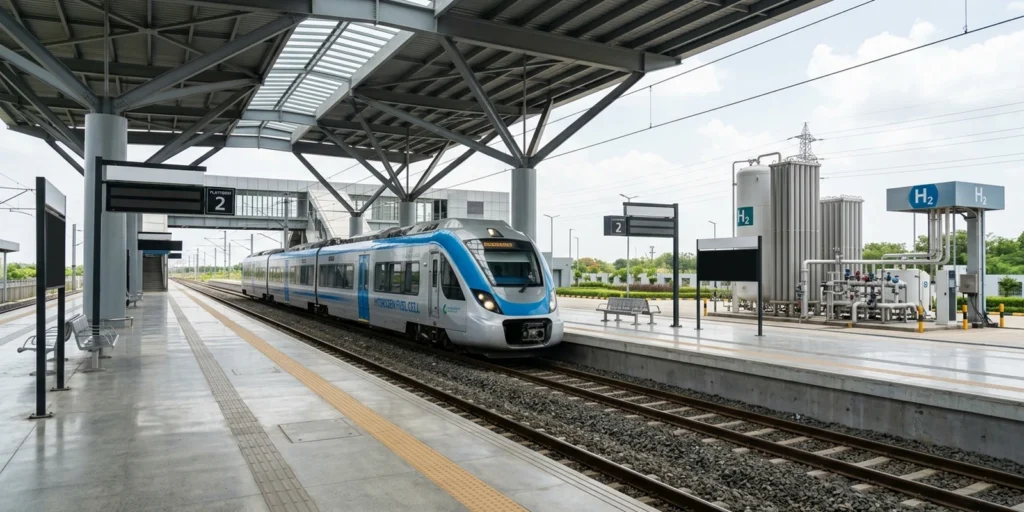 India's first hydrogen fuel cell train at Jind refuelling facility